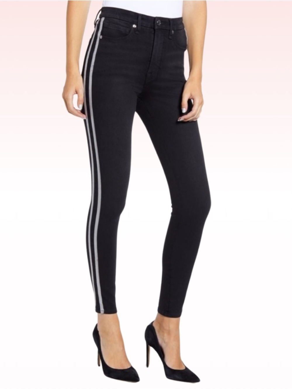 Nwt GOOD AMERICAN silver pinstripe black skinny jeans (Sz 8/29)